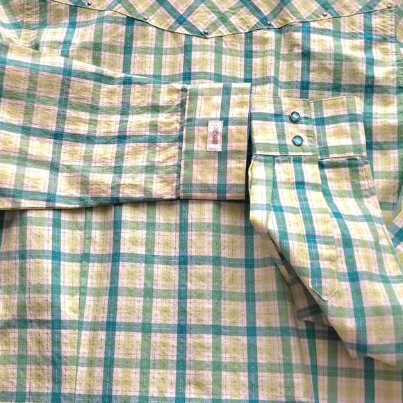 Twenty X western green/blue with silver sparkle, snap buttons. - Picture 2 of 5